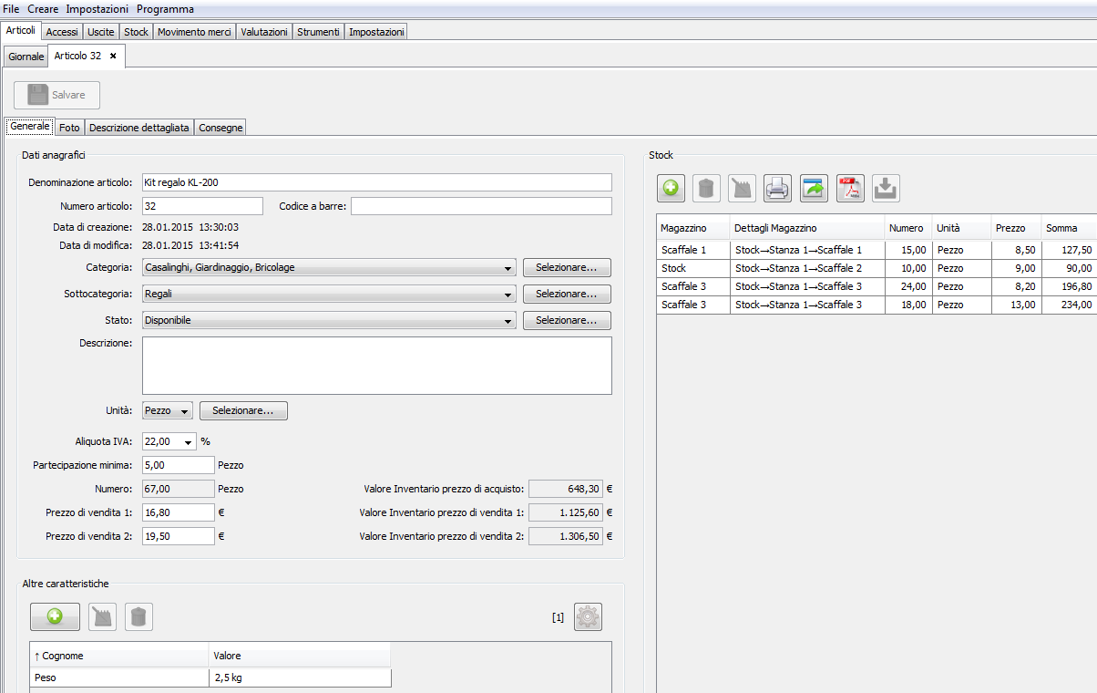 Gestione articoli per negozi e magazzini