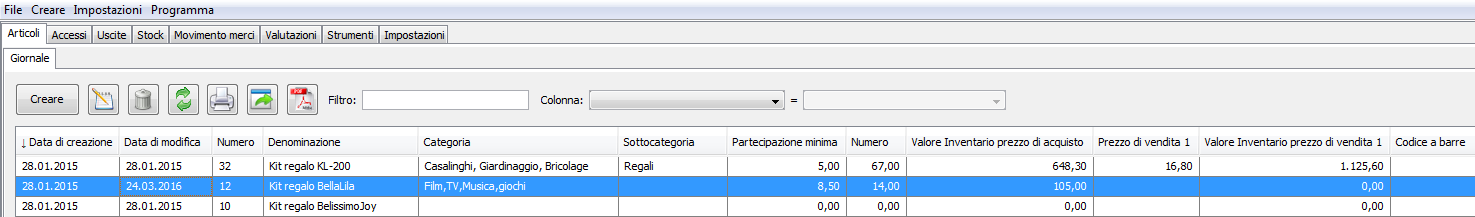 Gestione articoli per negozi e magazzini