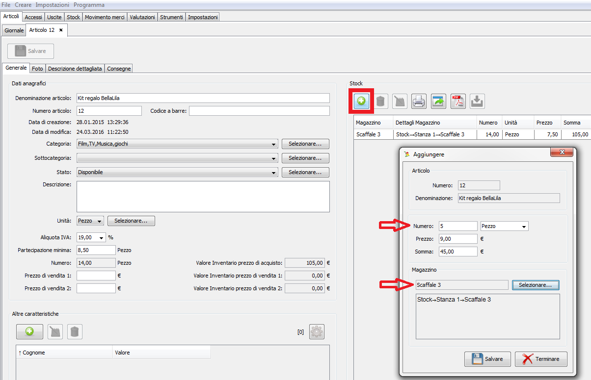 Gestione articoli per negozi e magazzini