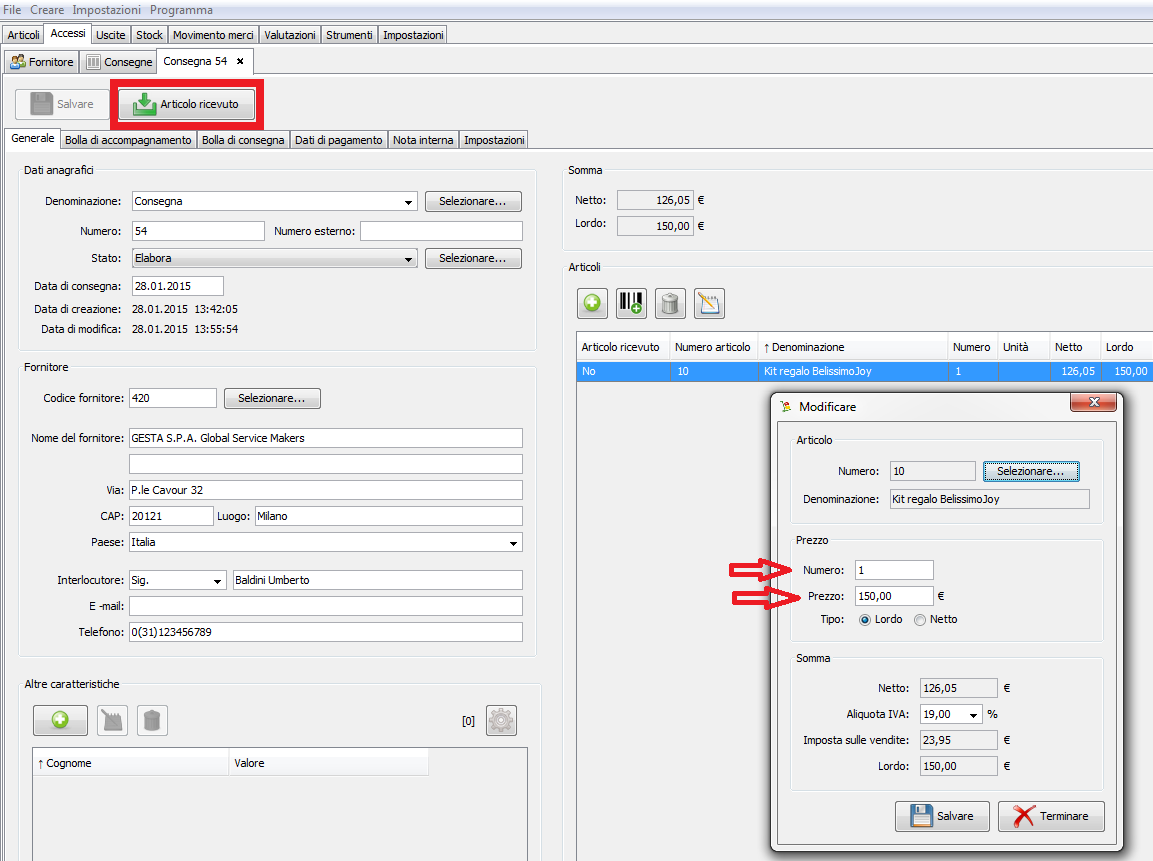 Gestione articoli per negozi e magazzini