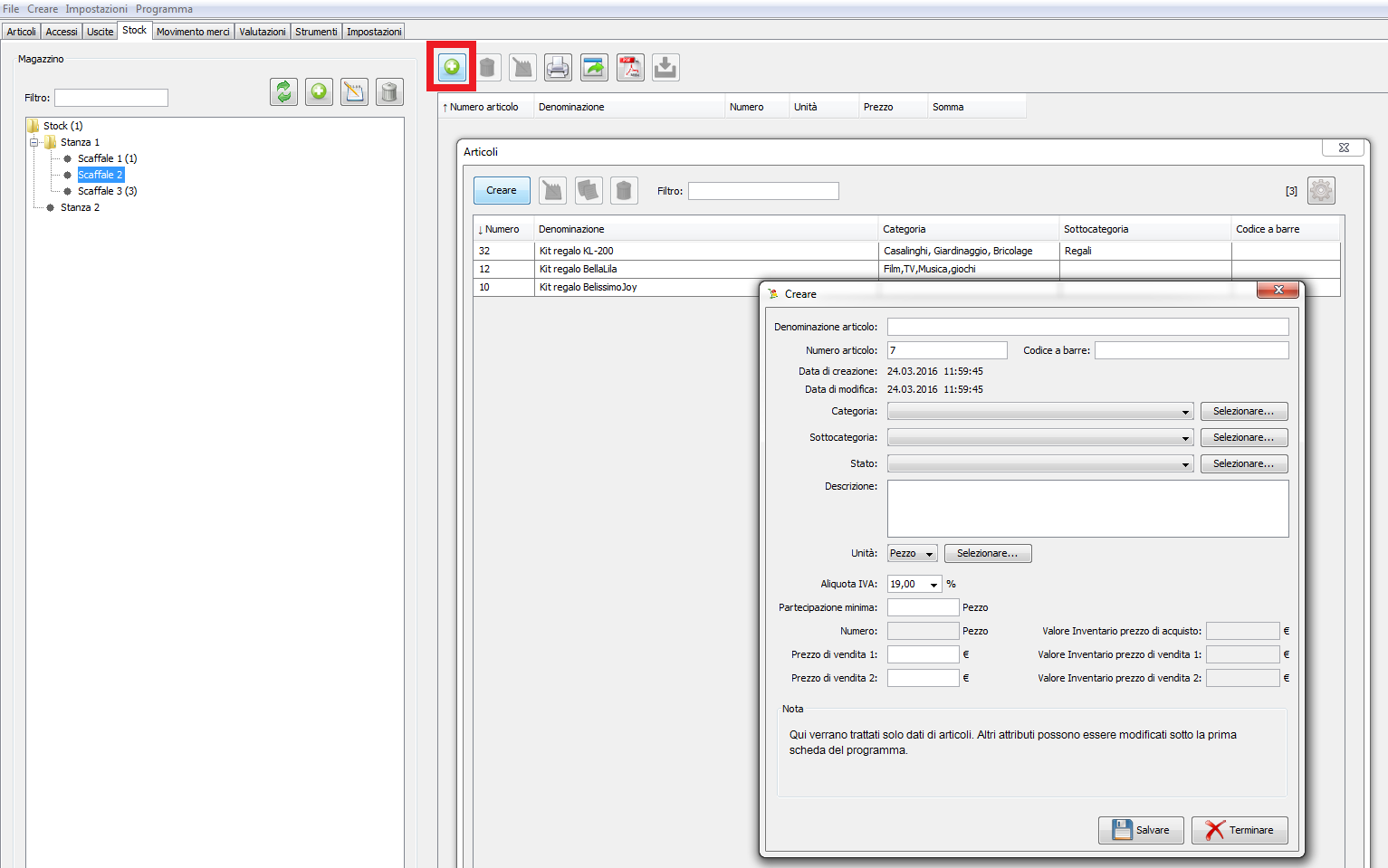 Gestione articoli per negozi e magazzini
